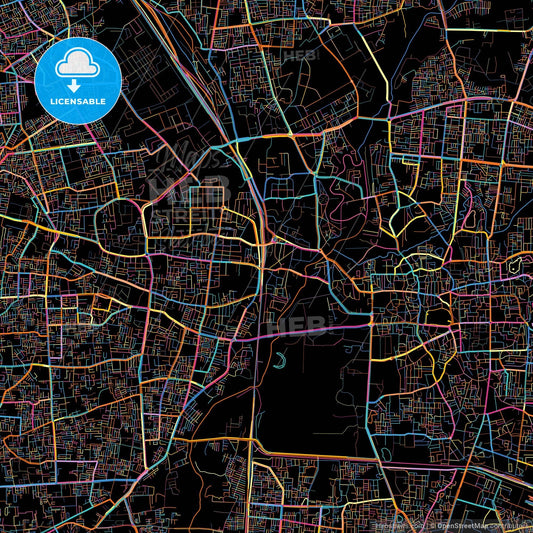 Vadodara, Gujarat, India, colorful city map on black background