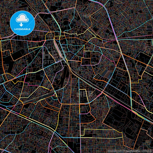 Ludhiana, Punjab, India, colorful city map on black background