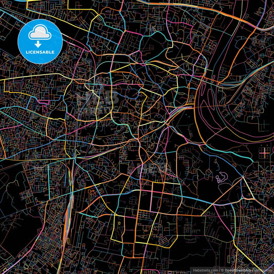 Agra, Uttar Pradesh, India, colorful city map on black background