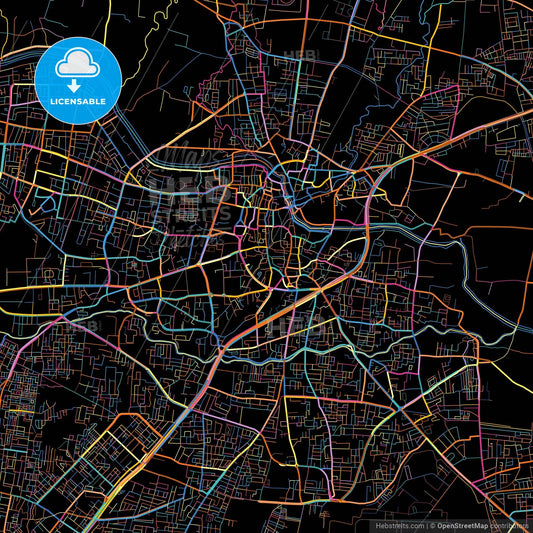 Nashik, Maharashtra, India, colorful city map on black background