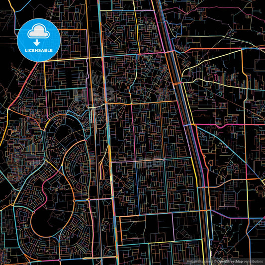 Faridabad, Haryana, India, colorful city map on black background