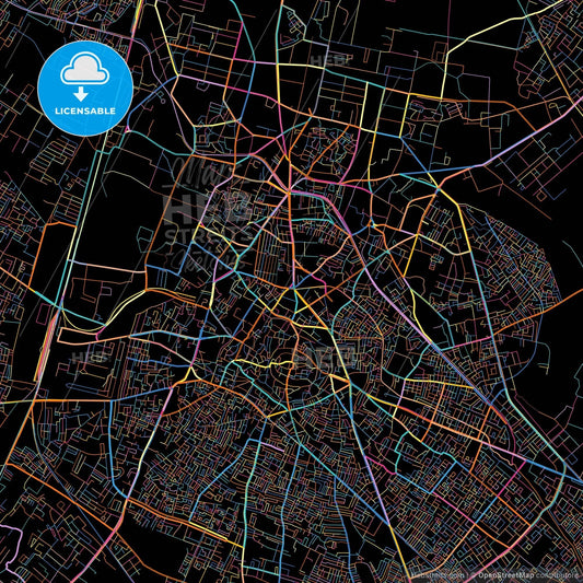 Meerut, Uttar Pradesh, India, colorful city map on black background