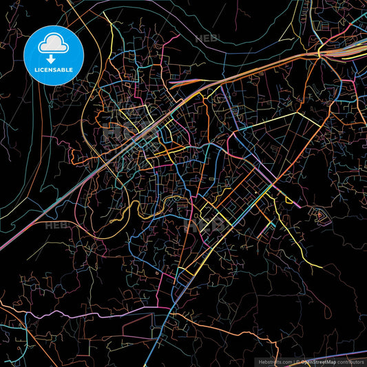 Kalyan-Dombivli, Maharashtra, India, colorful city map on black background