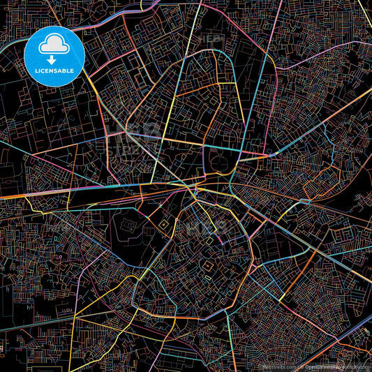 Amritsar, Punjab, India, colorful city map on black background