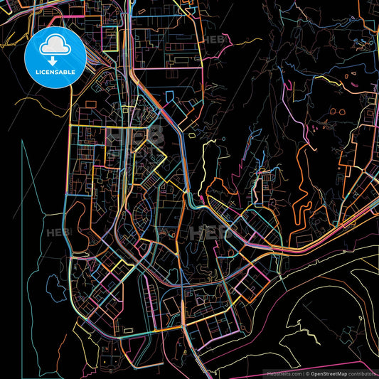 Navi Mumbai, Maharashtra, India, colorful city map on black background