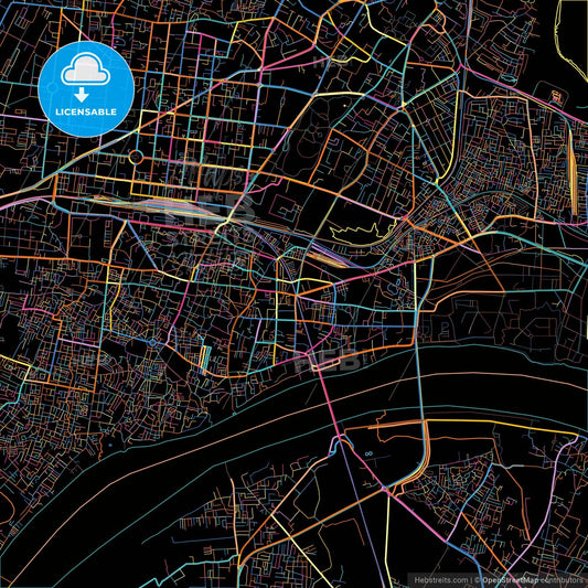 Allahabad, Uttar Pradesh, India, colorful city map on black background