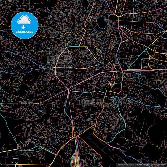 Ranchi, Jharkhand, India, colorful city map on black background