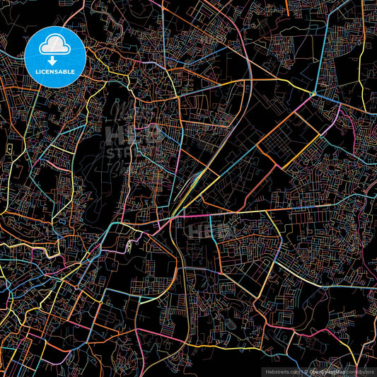Gwalior, Madhya Pradesh, India, colorful city map on black background