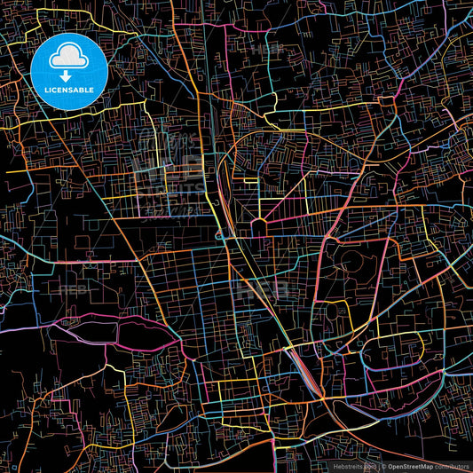 Coimbatore, Tamil Nadu, India, colorful city map on black background