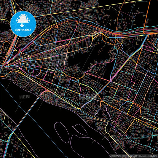 Vijayawada, Andhra Pradesh, India, colorful city map on black background