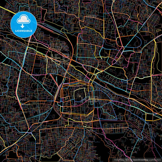 Madurai, Tamil Nadu, India, colorful city map on black background