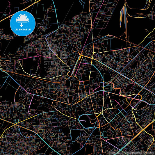 Raipur, Chhattisgarh, India, colorful city map on black background