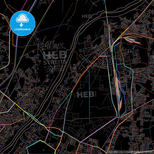 Kota, Rajasthan, India, colorful city map on black background