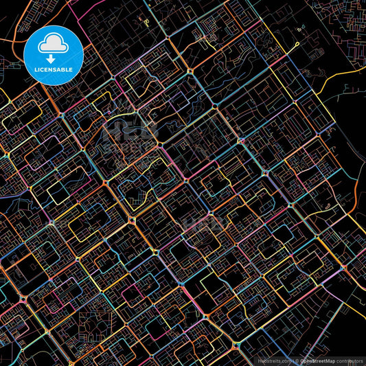 Chandigarh, Chandigarh, India, colorful city map on black background