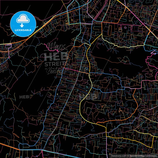 Guwahati, Assam, India, colorful city map on black background