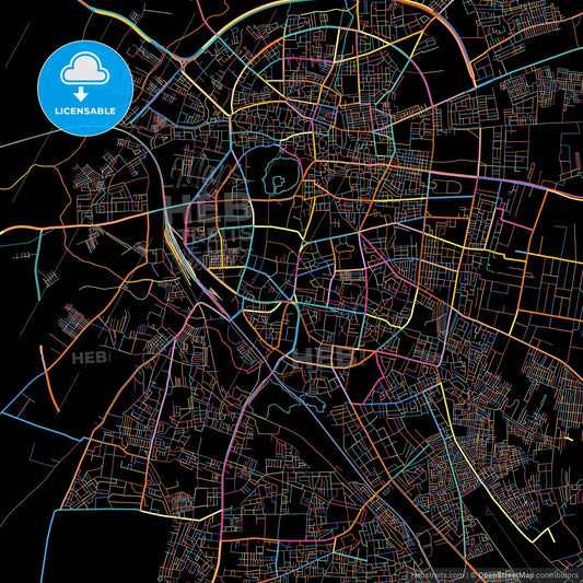 Solapur, Maharashtra, India, colorful city map on black background