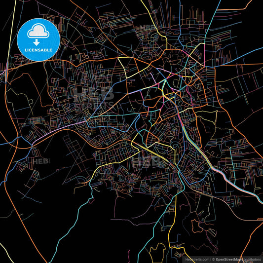 Hubli–Dharwad, Karnataka, India, colorful city map on black background