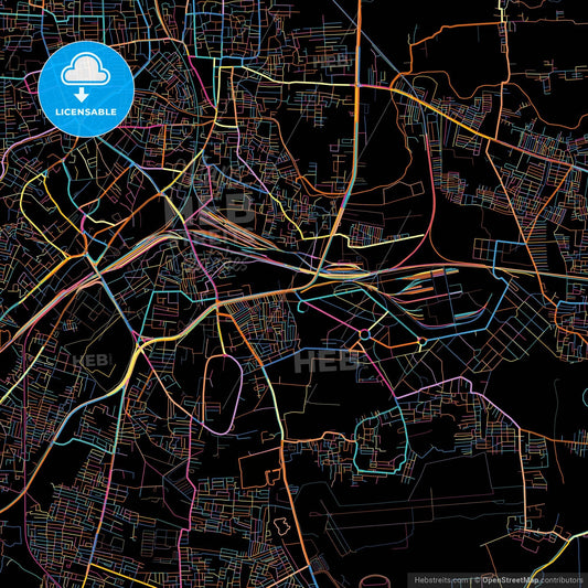 Tiruchirappalli, Tamil Nadu, India, colorful city map on black background