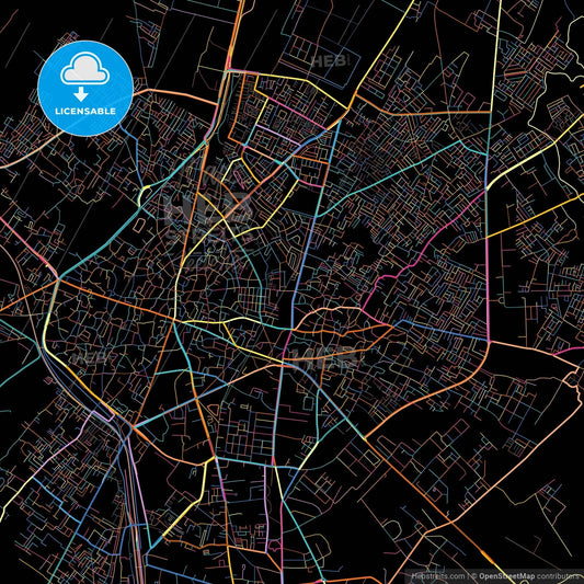 Bareilly, Uttar Pradesh, India, colorful city map on black background
