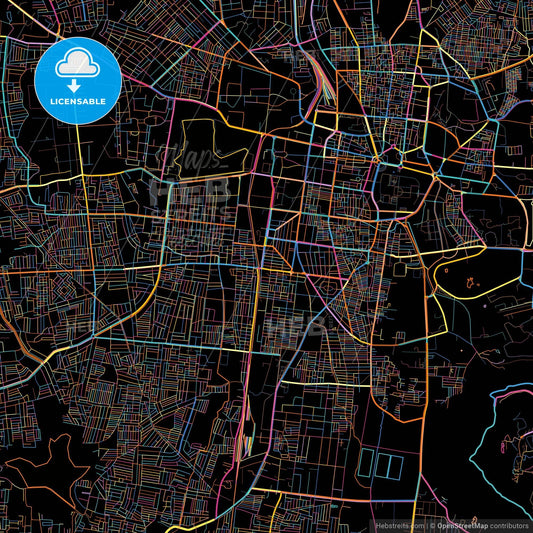 Mysore, Karnataka, India, colorful city map on black background
