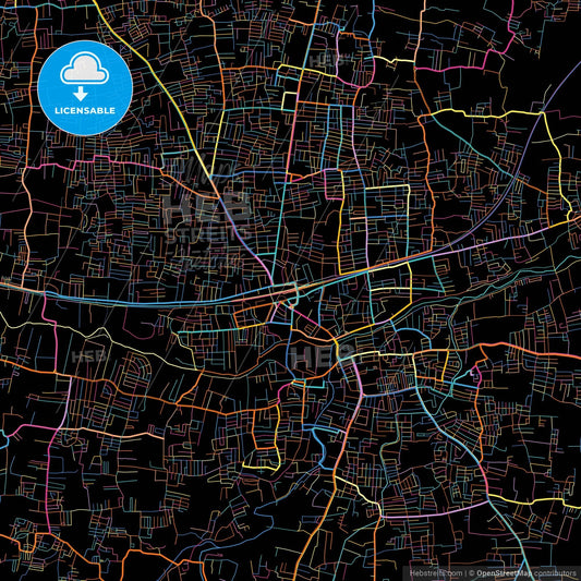 Tiruppur, Tamil Nadu, India, colorful city map on black background