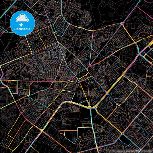 Gurgaon, Haryana, India, colorful city map on black background