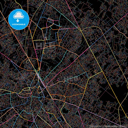 Aligarh, Uttar Pradesh, India, colorful city map on black background
