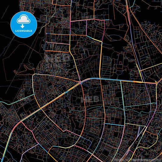 Bhubaneswar, Odisha, India, colorful city map on black background