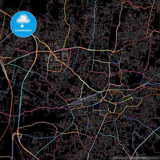Salem, Tamil Nadu, India, colorful city map on black background