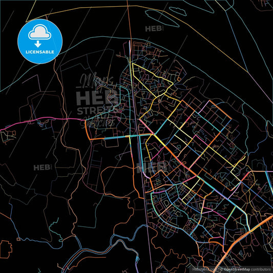 Mira-Bhayandar, Maharashtra, India, colorful city map on black background