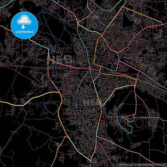 Warangal, Telangana, India, colorful city map on black background