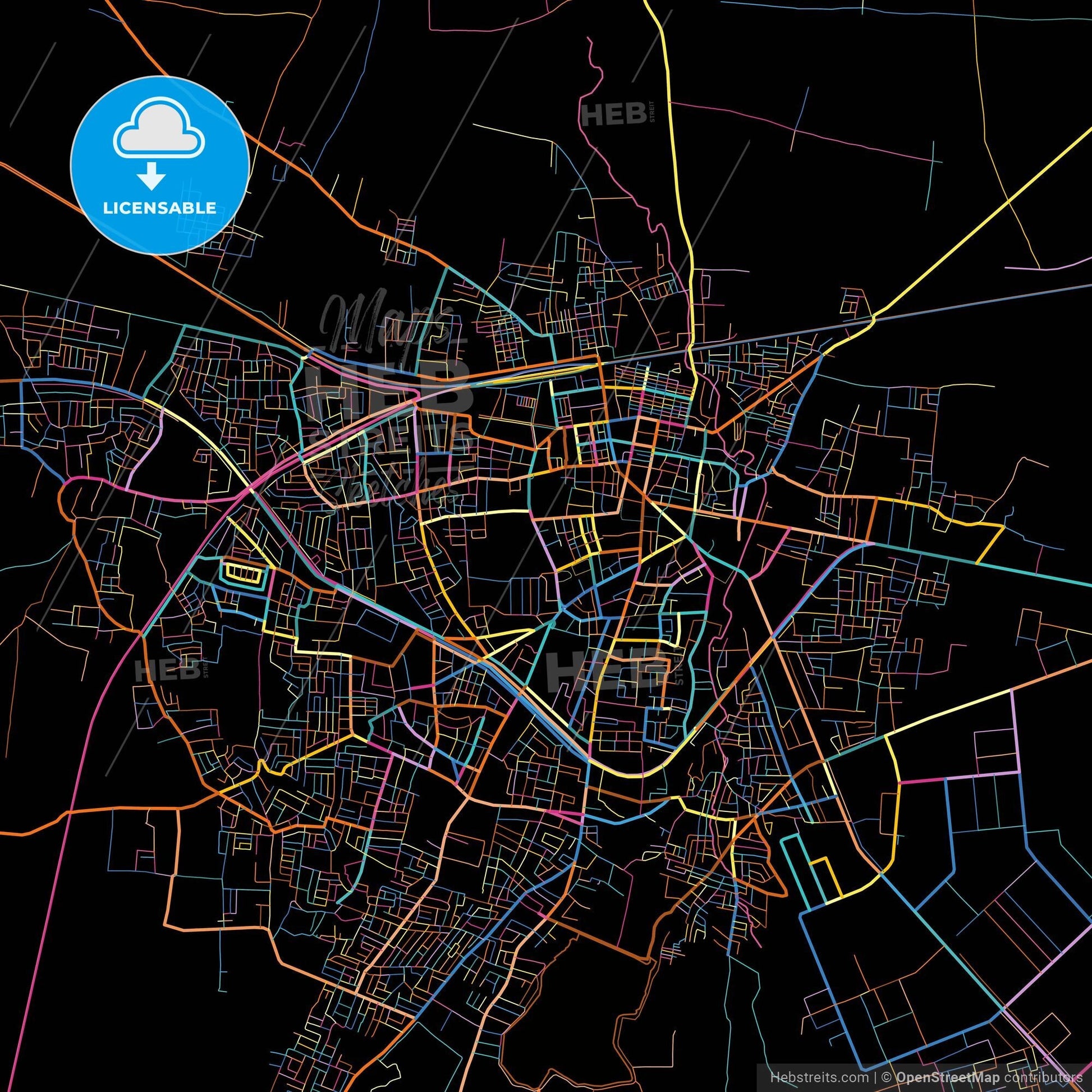 Jalgaon, Maharashtra, India, colorful city map on black background
