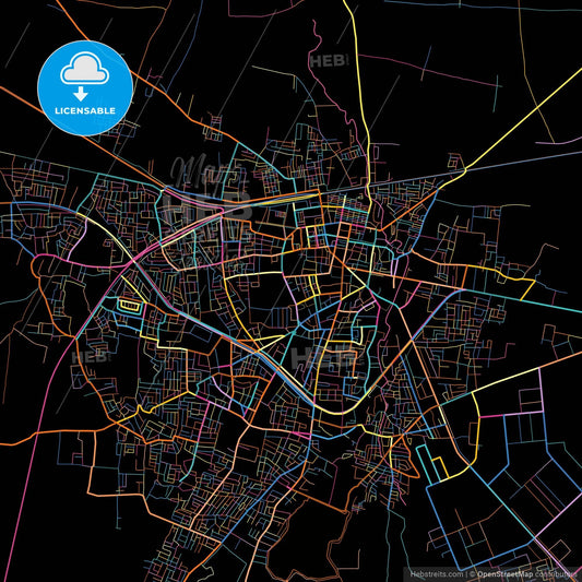 Jalgaon, Maharashtra, India, colorful city map on black background