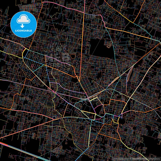 Guntur, Andhra Pradesh, India, colorful city map on black background