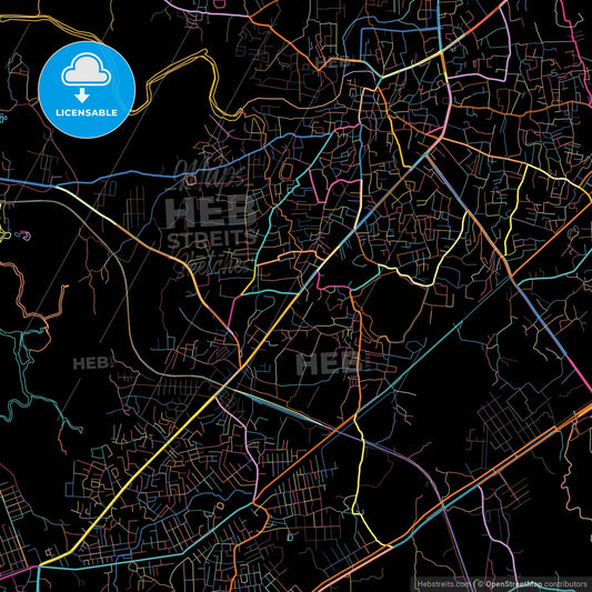 Bhiwandi, Maharashtra, India, colorful city map on black background