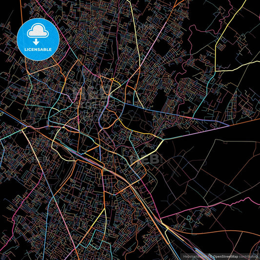 Saharanpur, Uttar Pradesh, India, colorful city map on black background