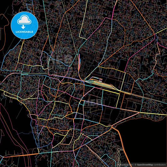 Gorakhpur, Uttar Pradesh, India, colorful city map on black background