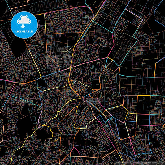 Bikaner, Rajasthan, India, colorful city map on black background