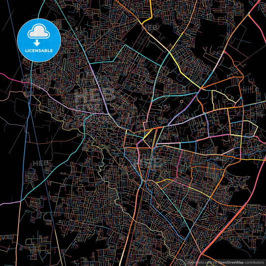 Amravati, Maharashtra, India, colorful city map on black background