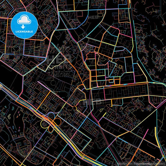 Noida, Uttar Pradesh, India, colorful city map on black background