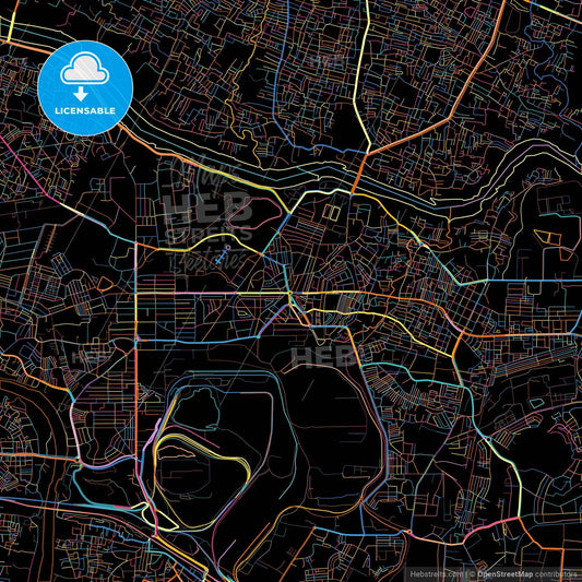 Jamshedpur, Jharkhand, India, colorful city map on black background