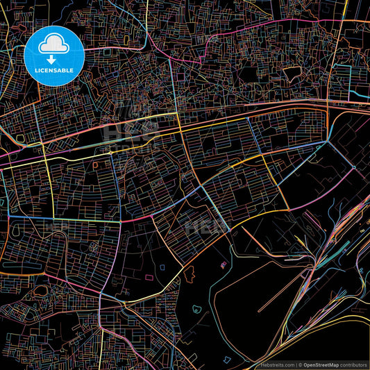 Bhilai, Chhattisgarh, India, colorful city map on black background