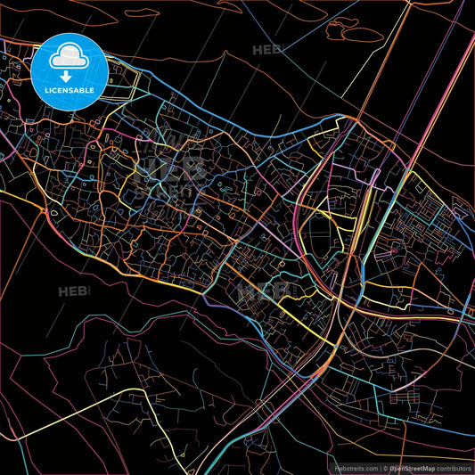 Cuttack, Odisha, India, colorful city map on black background