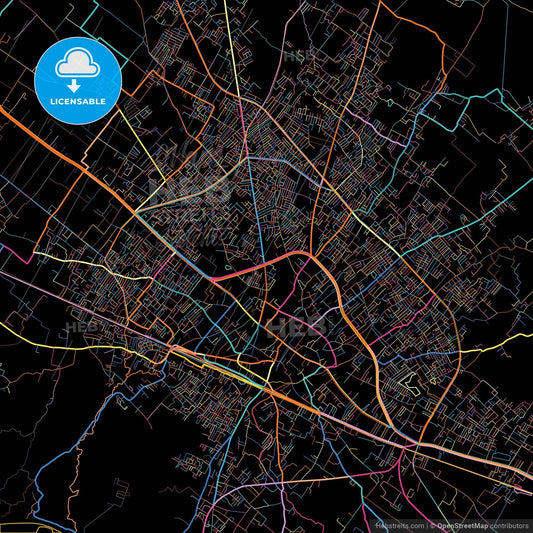 Firozabad, Uttar Pradesh, India, colorful city map on black background