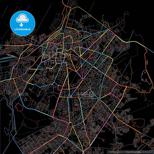 Bhavnagar, Gujarat, India, colorful city map on black background