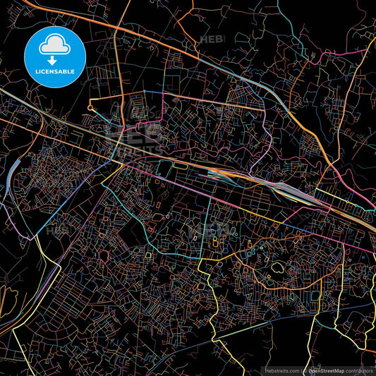 Asansol, West Bengal, India, colorful city map on black background