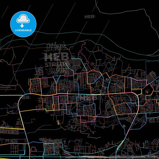 Rourkela, Odisha, India, colorful city map on black background