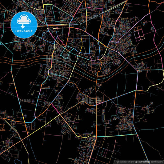 Nanded, Maharashtra, India, colorful city map on black background