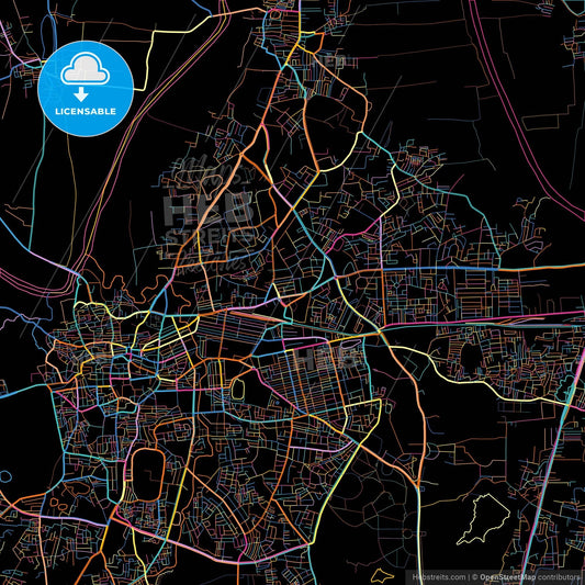 Kolhapur, Maharashtra, India, colorful city map on black background