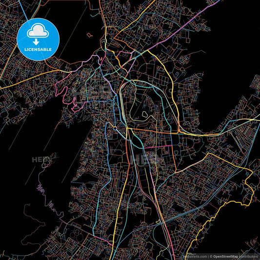 Ajmer, Rajasthan, India, colorful city map on black background